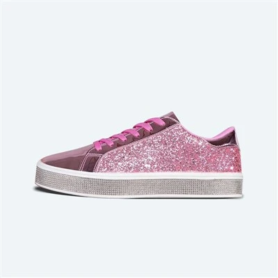 Einkaleyfi PU leður Metallic Glitter strigaskór fyrir konur
